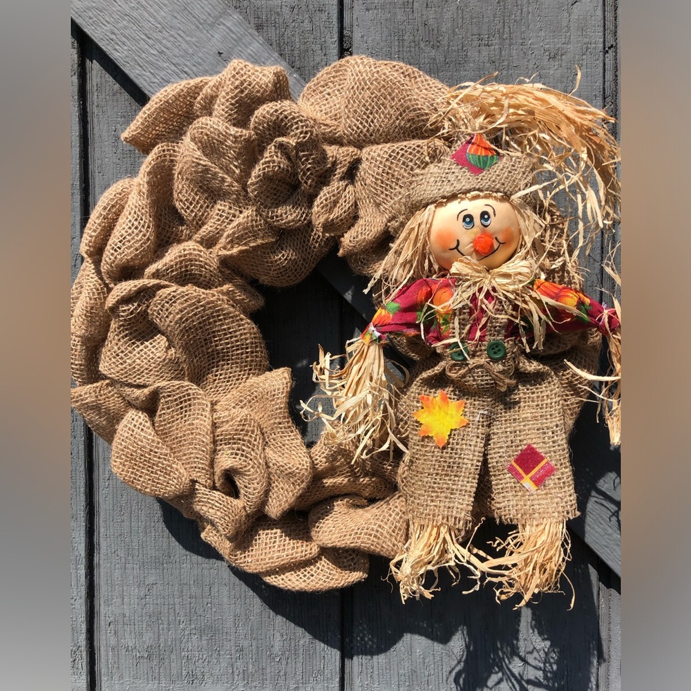 Handcrafted Fall Decor Burlap Scarecrow Wreath